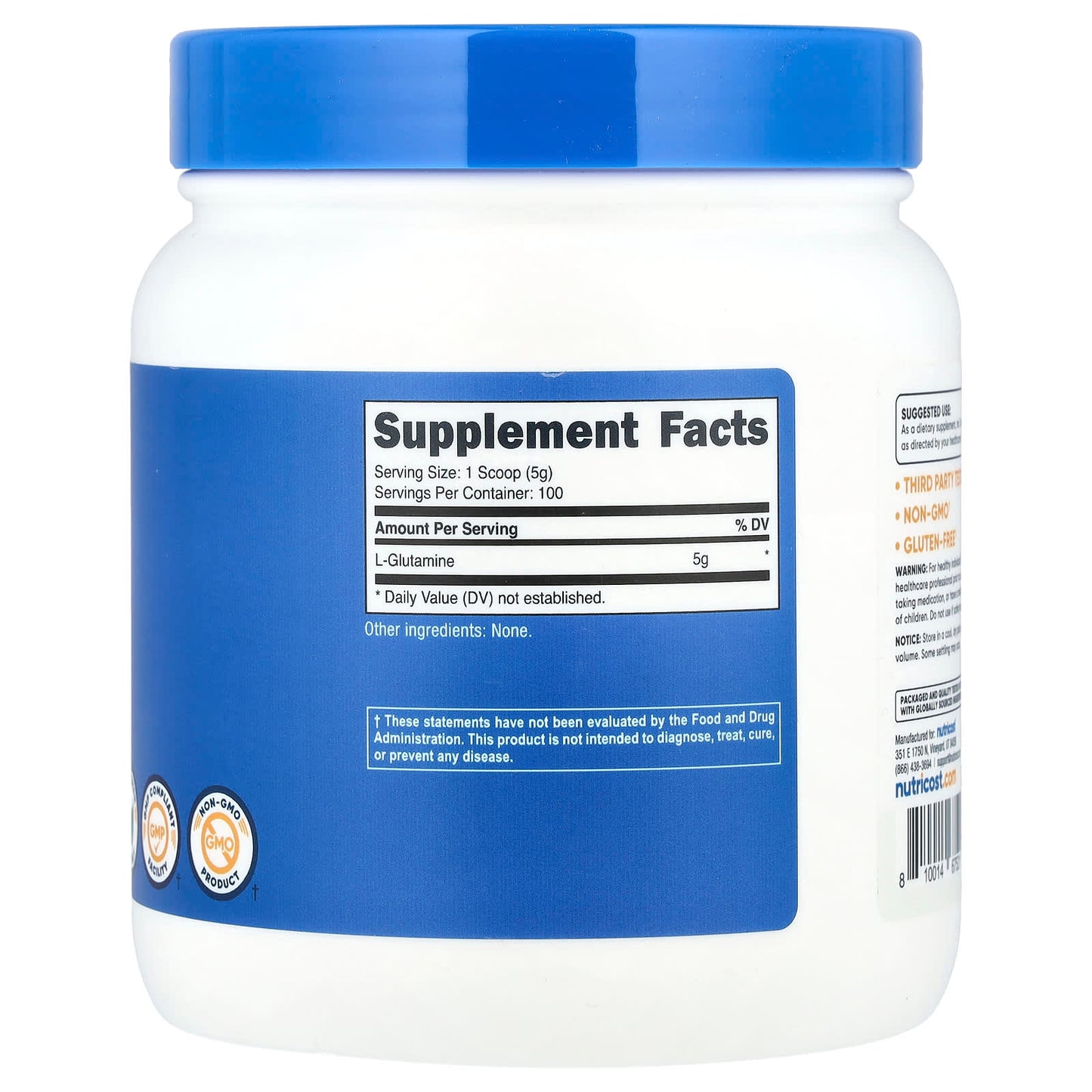 Nutricost L-Glutamina Sin Sabor