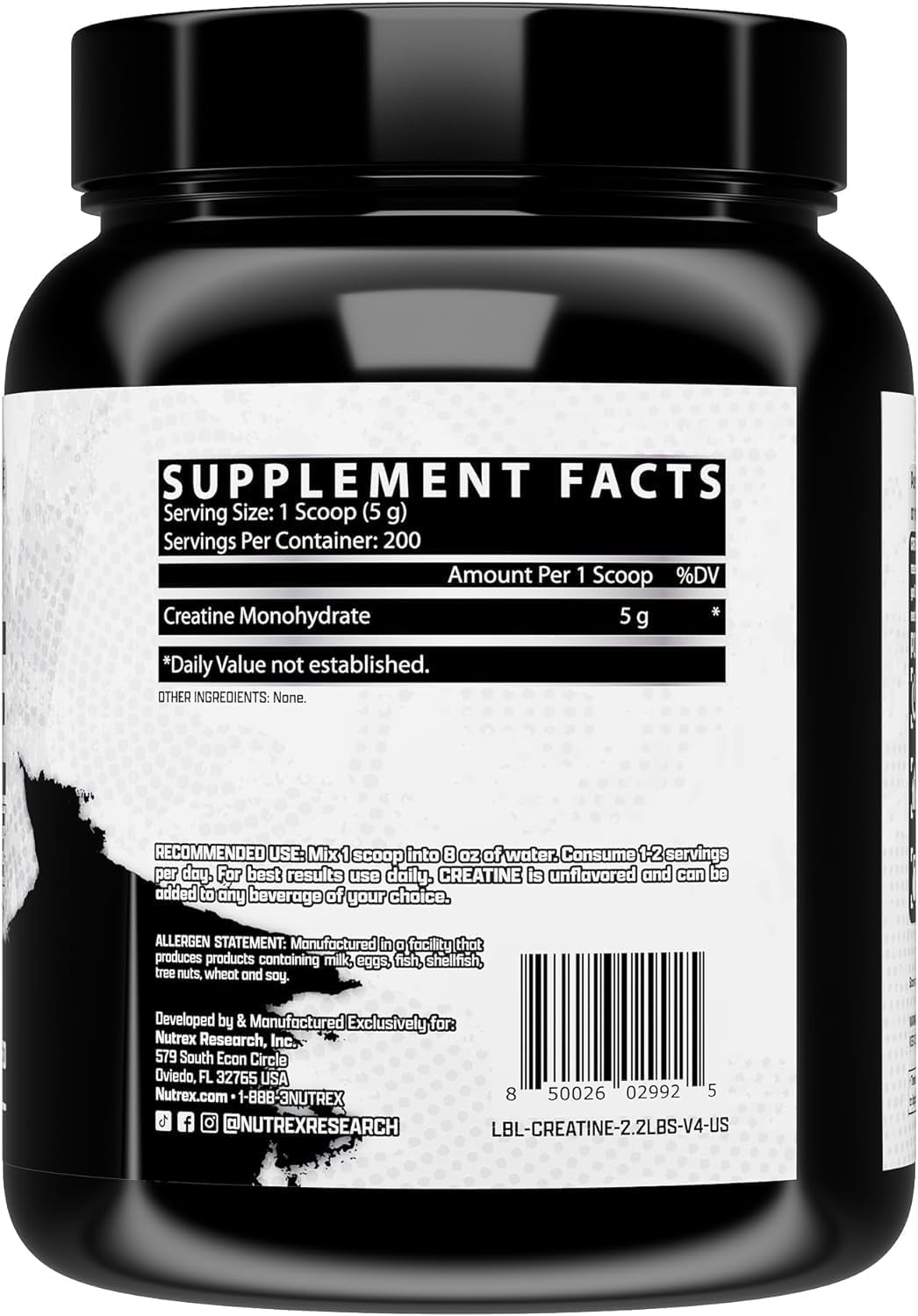 NUTREX Research Creatina Monohidratada Micronizada Sin Sabor