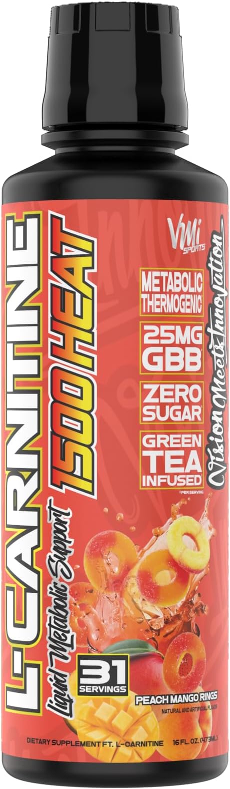 VMI Sports L-Carnitina 1500 Heat Líquida 480ml Melocotón Mango