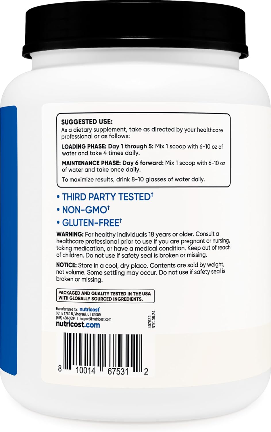 Nutricost Creatina Monohidratada 1 kg (200 Servicios) - Sin Sabor