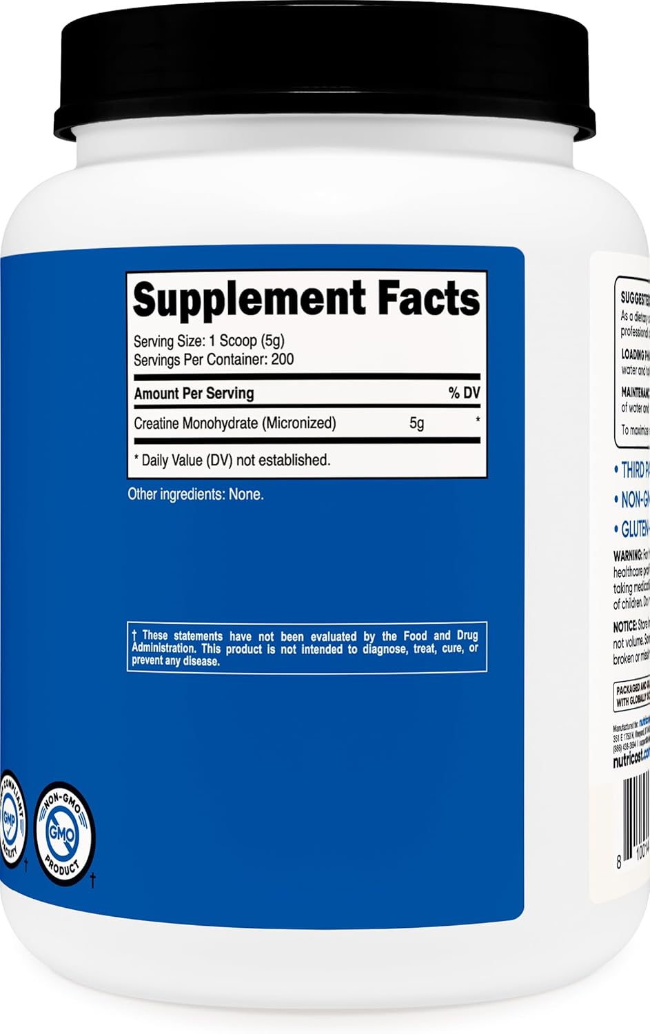Nutricost Creatina Monohidratada 1 kg (200 Servicios) - Sin Sabor