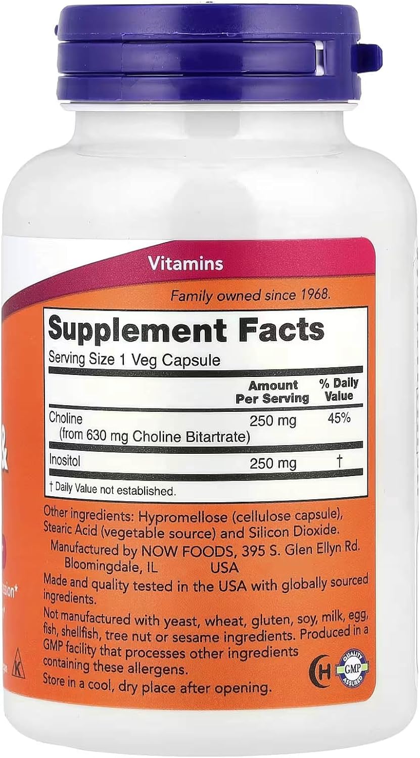 Now Foods Choline & Inositol 500 mg 100 Cápsulas