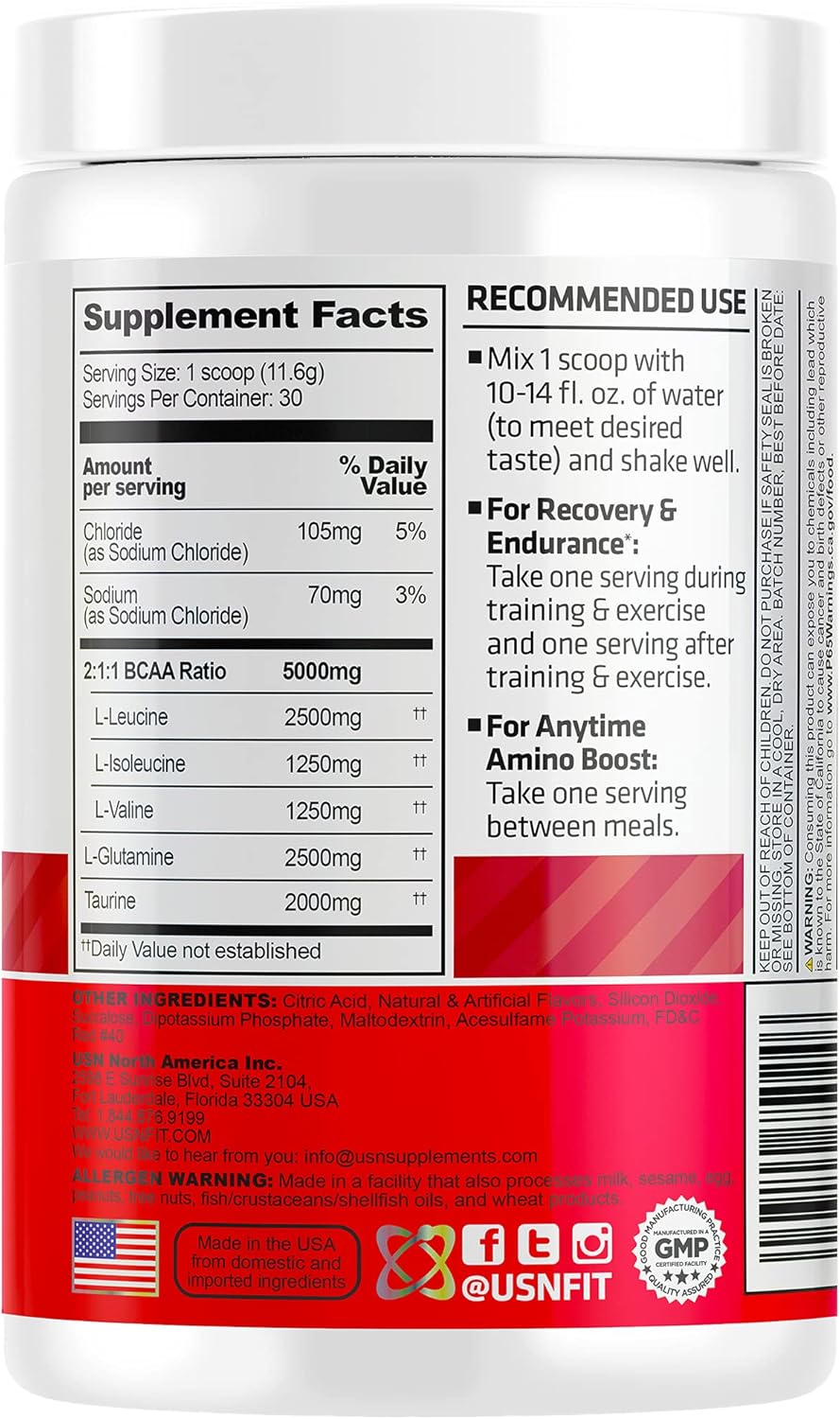 USN BCAA Amino+ Supplement - Ponche de Frutas, 11.60 oz