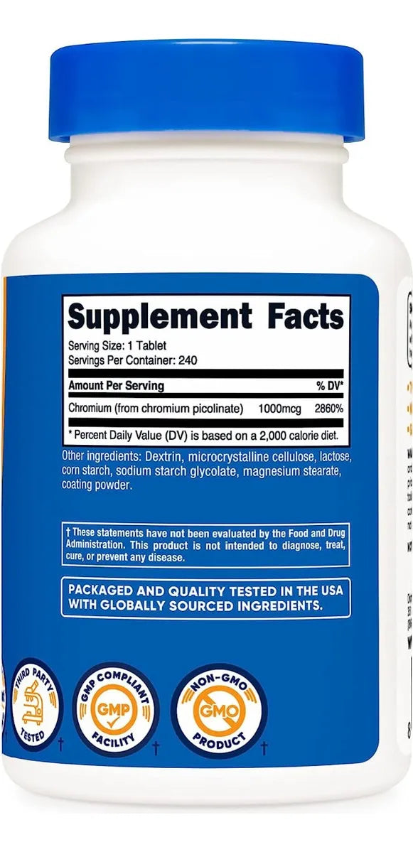 Picolinato de Cromo 1000mcg Nutricost 240 Tabletas