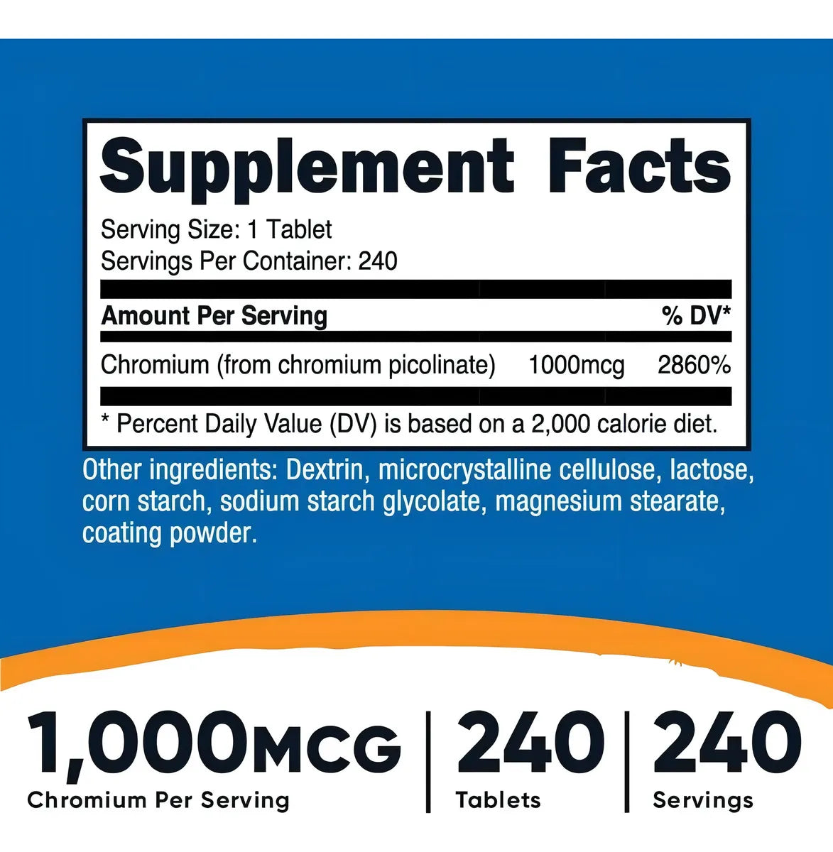 Picolinato de Cromo 1000mcg Nutricost 240 Tabletas