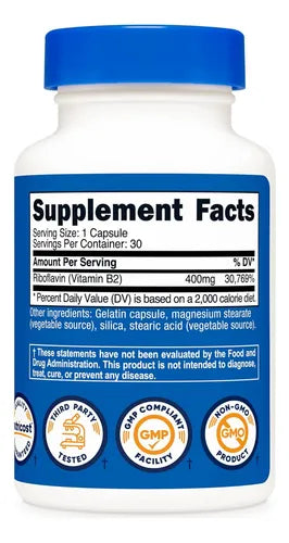 Nutricost Vitamin B2 Riboflavin Cápsulas