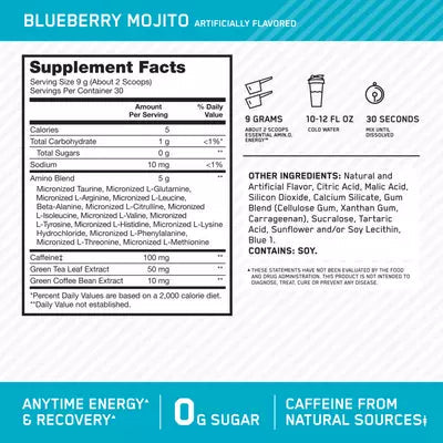 AMIN.O. ENERGY | Mix de Aminoácidos y Cafeína 30 porciones - MarketFit