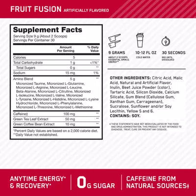 AMIN.O. ENERGY | Mix de Aminoácidos y Cafeína 30 porciones - MarketFit