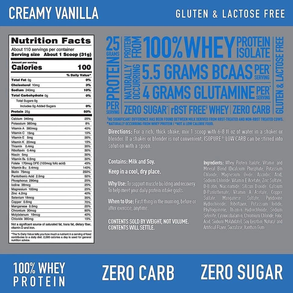 Isopure Zero Carb Proteína Vainilla 7.5 lb (3.4 kg)