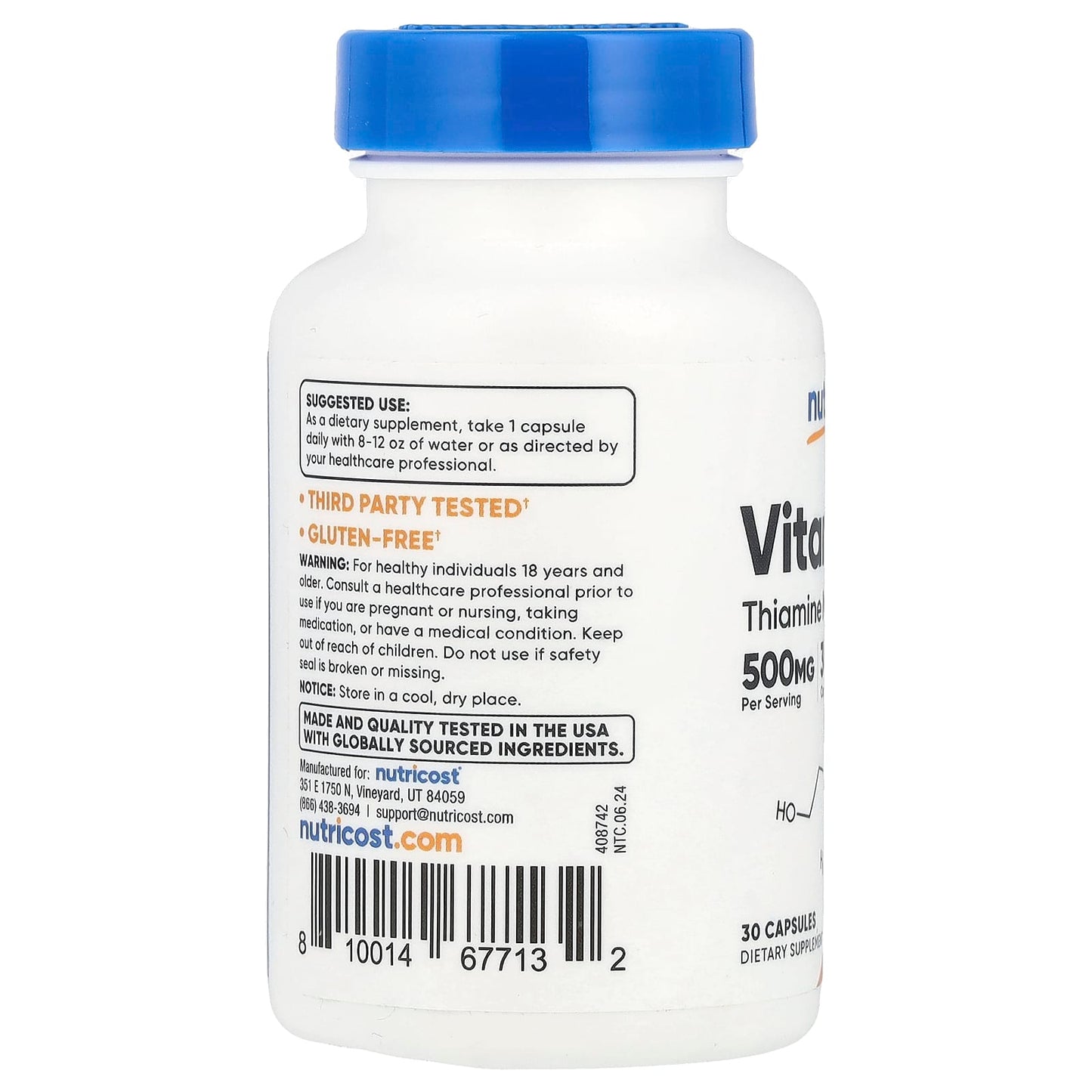Nutricost Vitamin B1 Thiamine Cápsulas