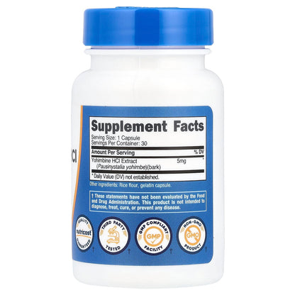 Nutricost Clorhidrato de Yohimbina 5 mg 30 Cápsulas