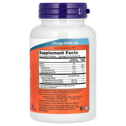 NOW Foods Aceite de Pescado Omega-3 1000 mg 100 Cápsulas Blandas