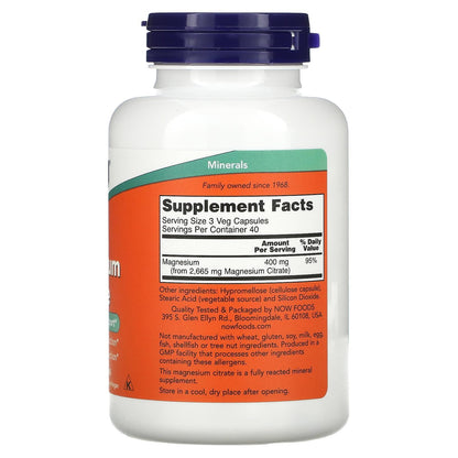 Now Foods Citrato de Magnesio 200 mg 120 Cápsulas