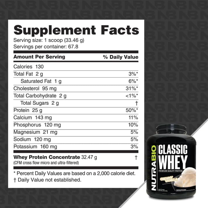 NutraBio Classic Whey Proteína Vainilla 5 lb (2.268 kg)