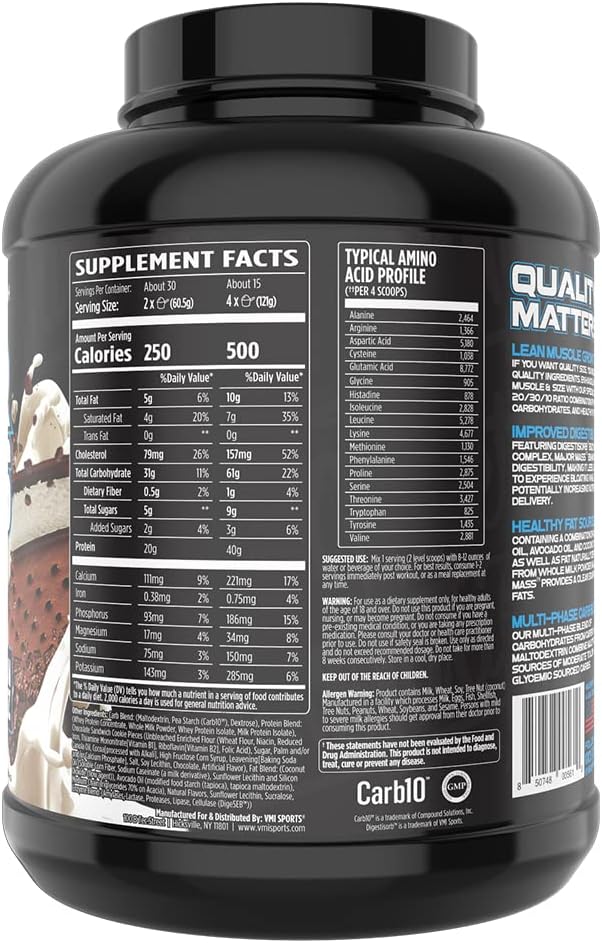 VMI Sports Major Mass Lean Mass Gainer - Sándwich de Helado (4 lb)