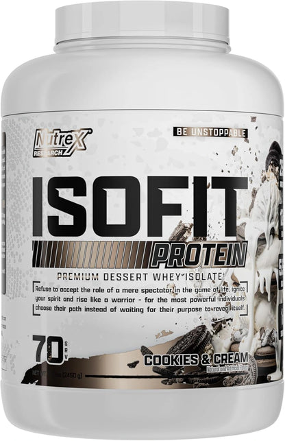 Nutrex Research IsoFit - Proteína de suero en polvo instantánea, 100% aislado de proteína de suero (70 porciones, galletas y crema)