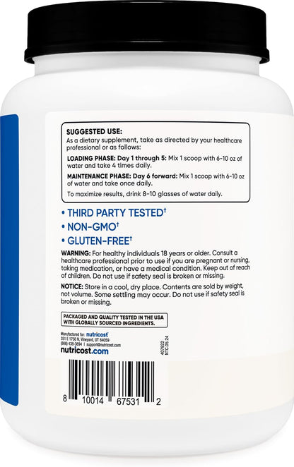 Nutricost Creatina Monohidratada 1 kg (200 Servicios) - Sin Sabor
