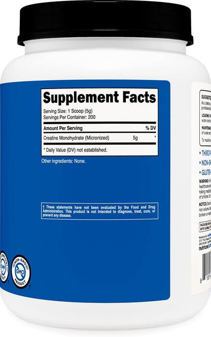 Nutricost Creatina Monohidratada 1 kg (200 Servicios) - Sin Sabor