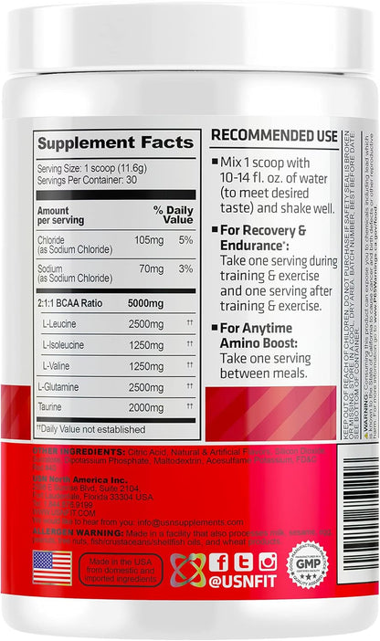 USN BCAA Amino+ Supplement - Ponche de Frutas, 11.60 oz