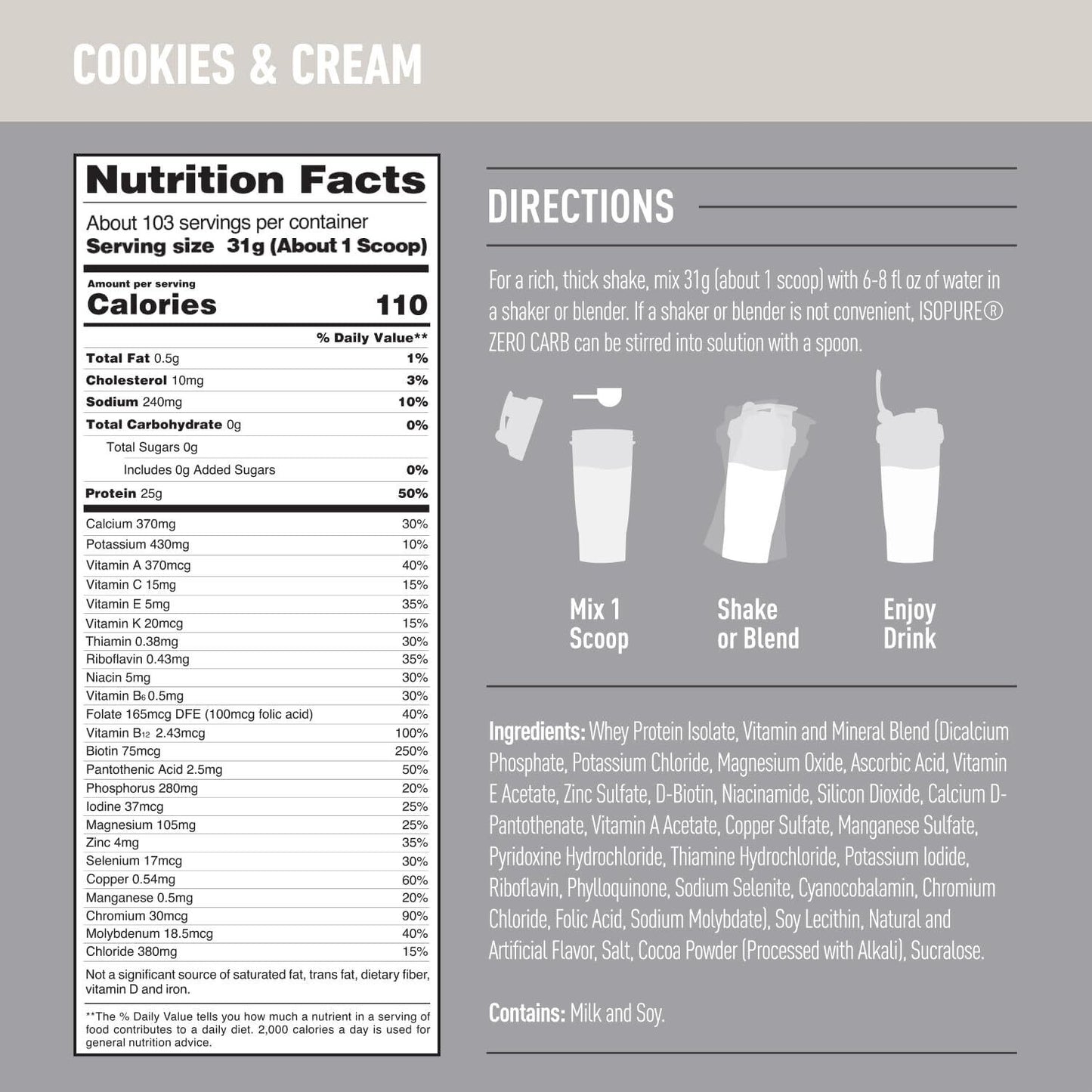Isopure Zero Carb Proteína Cookies & Cream 7.5 lb (3.4 kg) - MarketFit