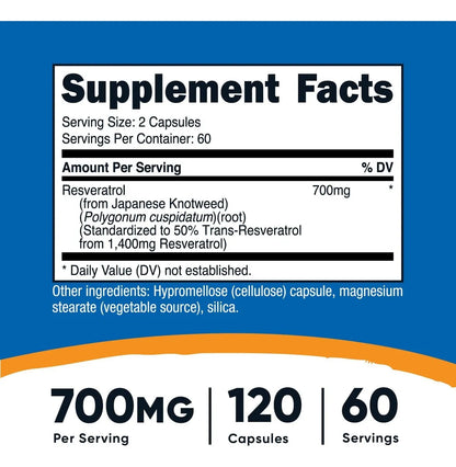 Nutricost Resveratrol 700mg 120 Cápsulas