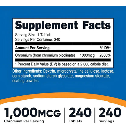 Picolinato de Cromo 1000mcg Nutricost 240 Tabletas
