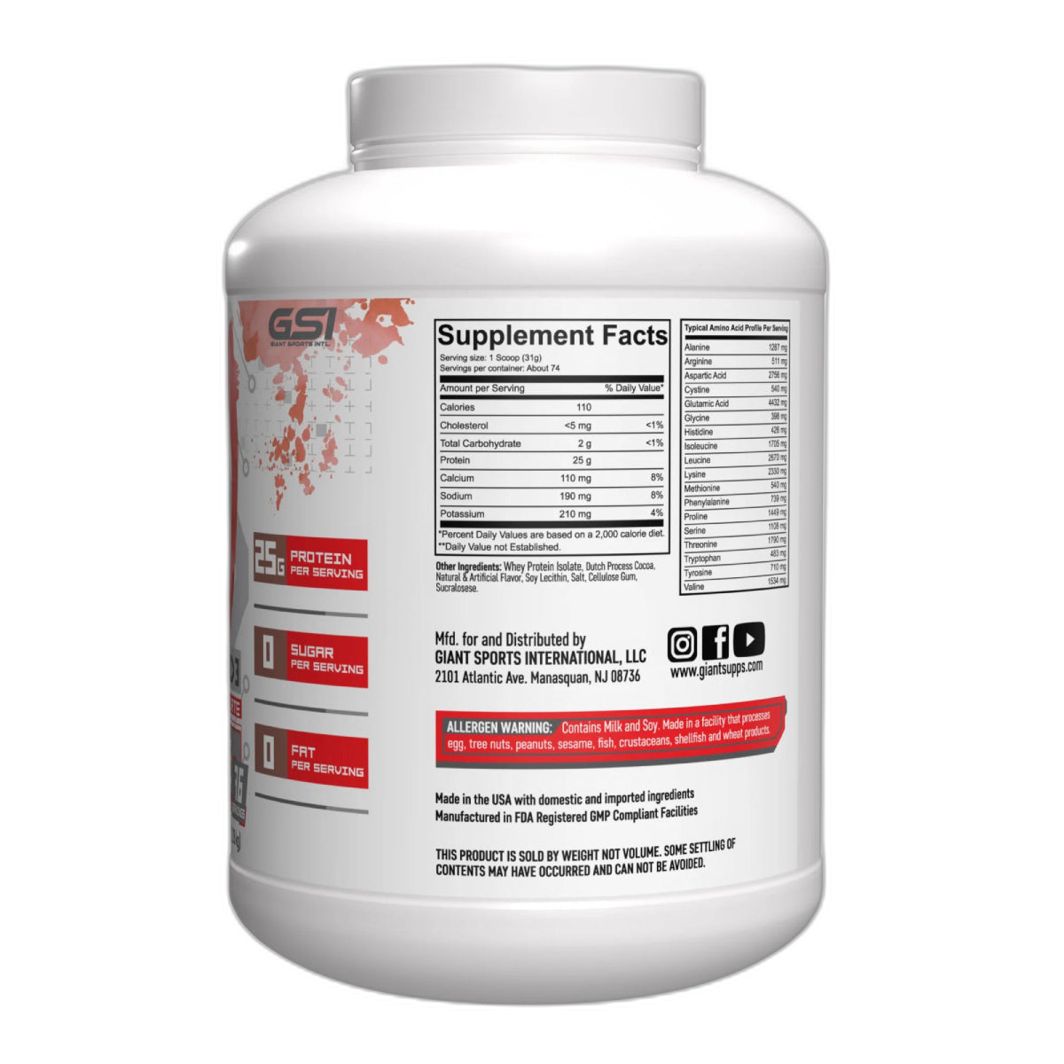 GIANT ISO UPGRAD3 5lb | Proteína de suero de leche Isolatada (Whey Isolate) 73-74 servicios