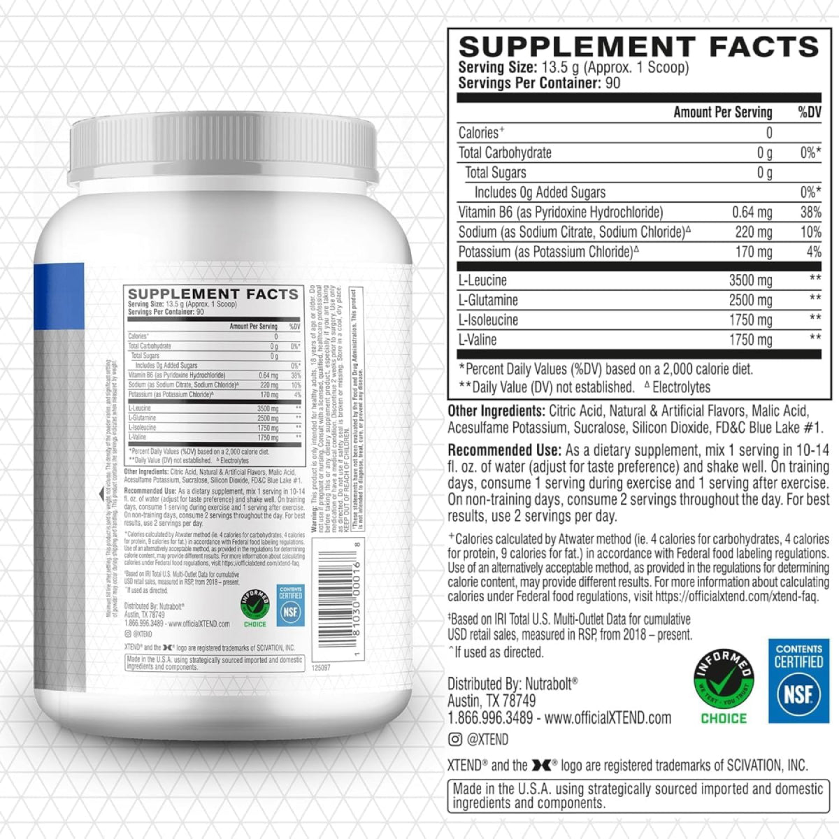 XTEND BCAA's, Glutamina y Electrolitos 90 servicios - MarketFit