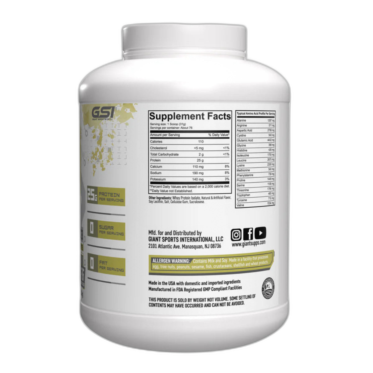 GIANT ISO UPGRAD3 5lb | Proteína de suero de leche Isolatada (Whey Isolate) 73-74 servicios