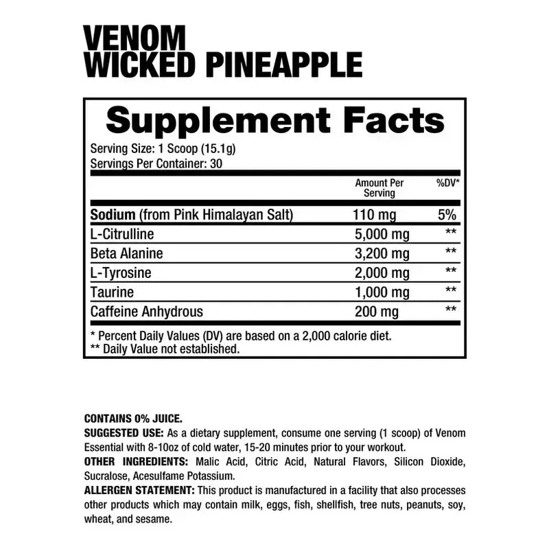 Dragon Pharma Venom Essential Pre Entreno Wicked Pineapple 30 Servicios