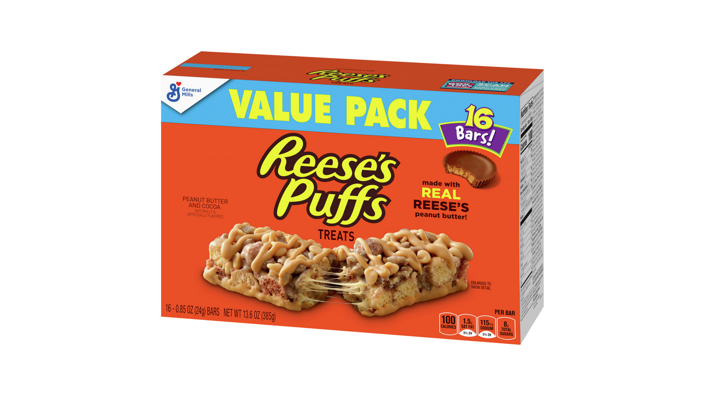 Reese's Puffs Peanut Butter & Cocoa Treat Bars 16 ct (0.85 oz cada una)