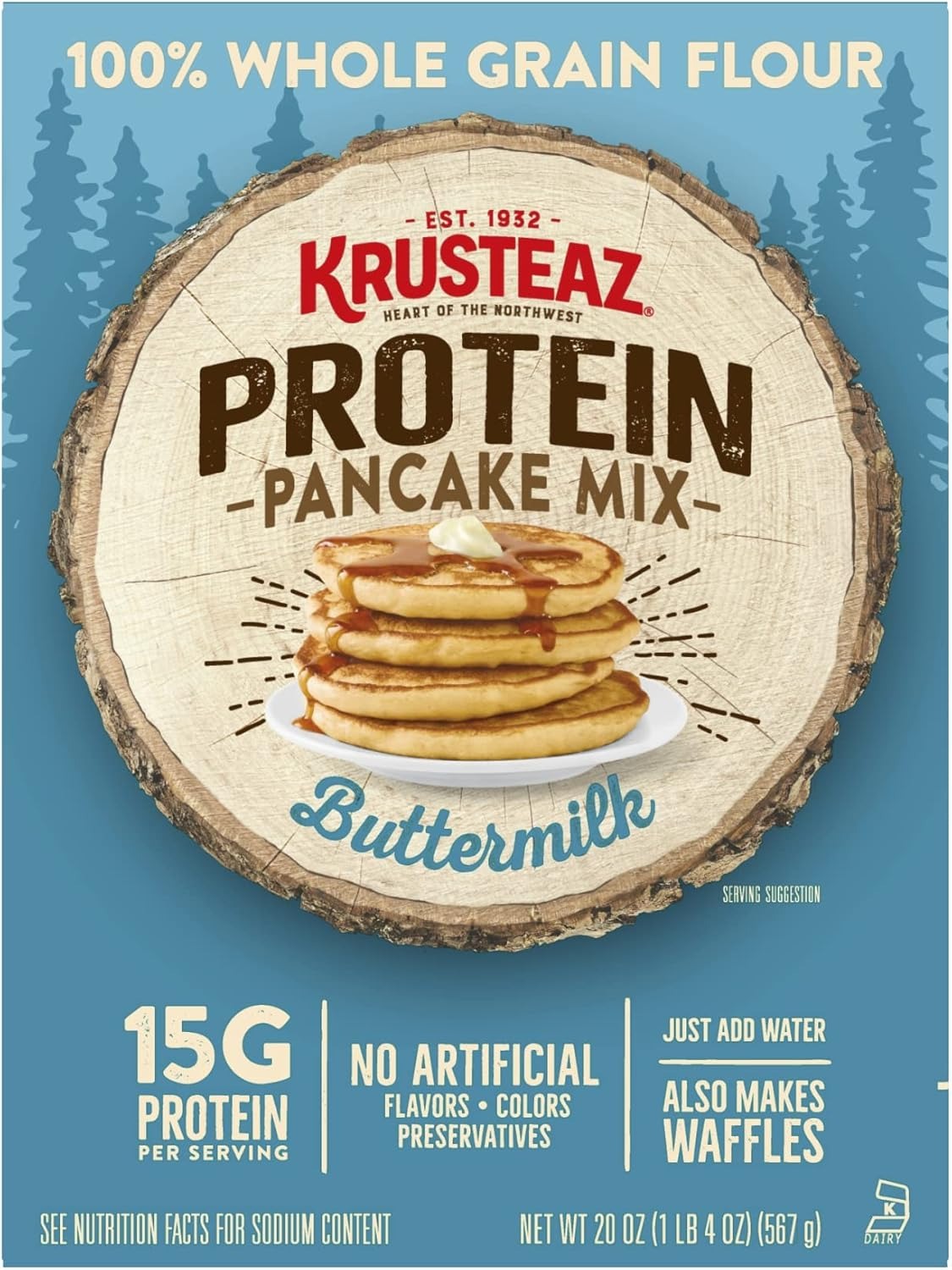 Krusteaz Protein Buttermilk Pancake & Waffle Mix Pack de 8 (20 oz cada una)