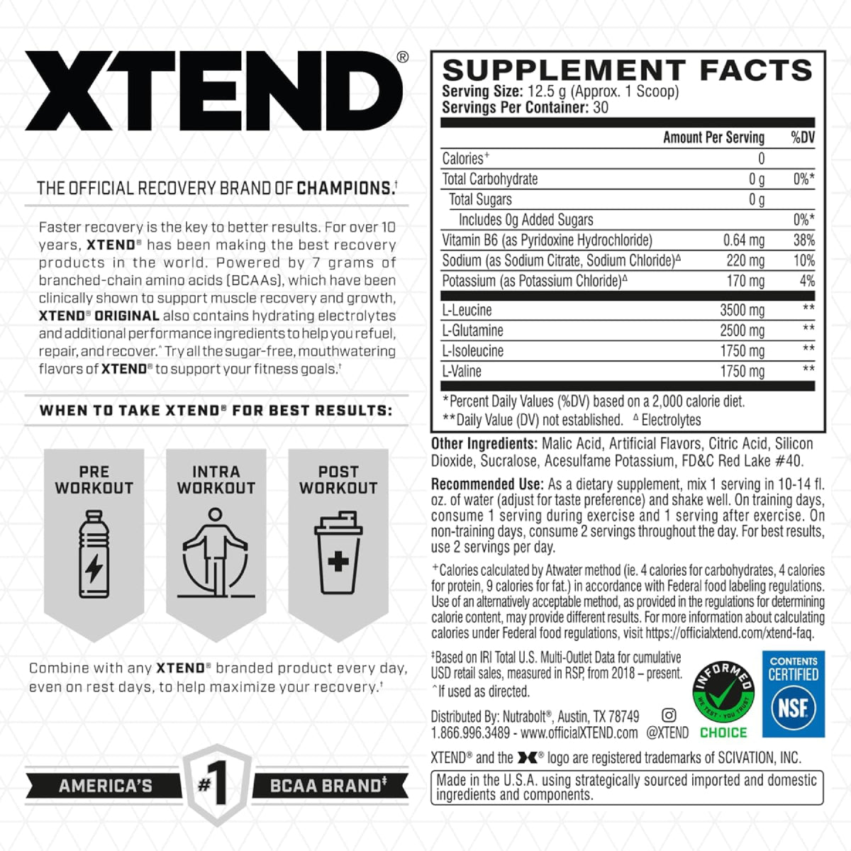 XTEND BCAA's, Glutamina y Electrolitos 30 servicios - MarketFit