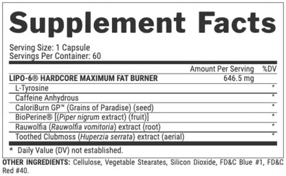 Lipo 6 HARDCORE | Quemador 60 cápsulas - MarketFit